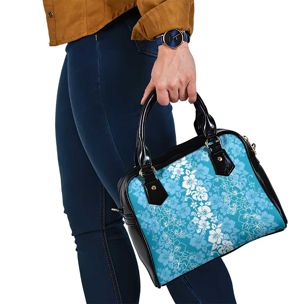 Hawaiian Lei Day Shoulder Handbag Blue Hibiscus Flowers Lei Art