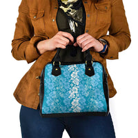 Hawaiian Lei Day Shoulder Handbag Blue Hibiscus Flowers Lei Art