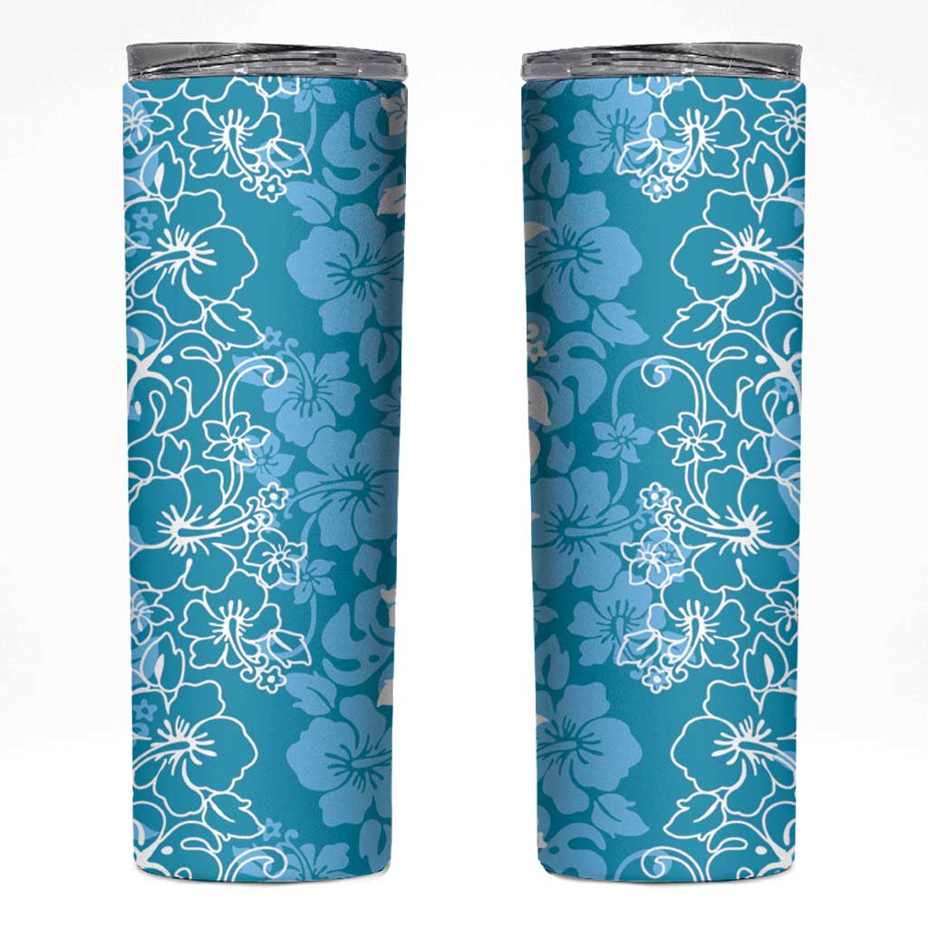 Hawaiian Lei Day Skinny Tumbler Blue Hibiscus Flowers Lei Art LT9 Blue - Polynesian Pride