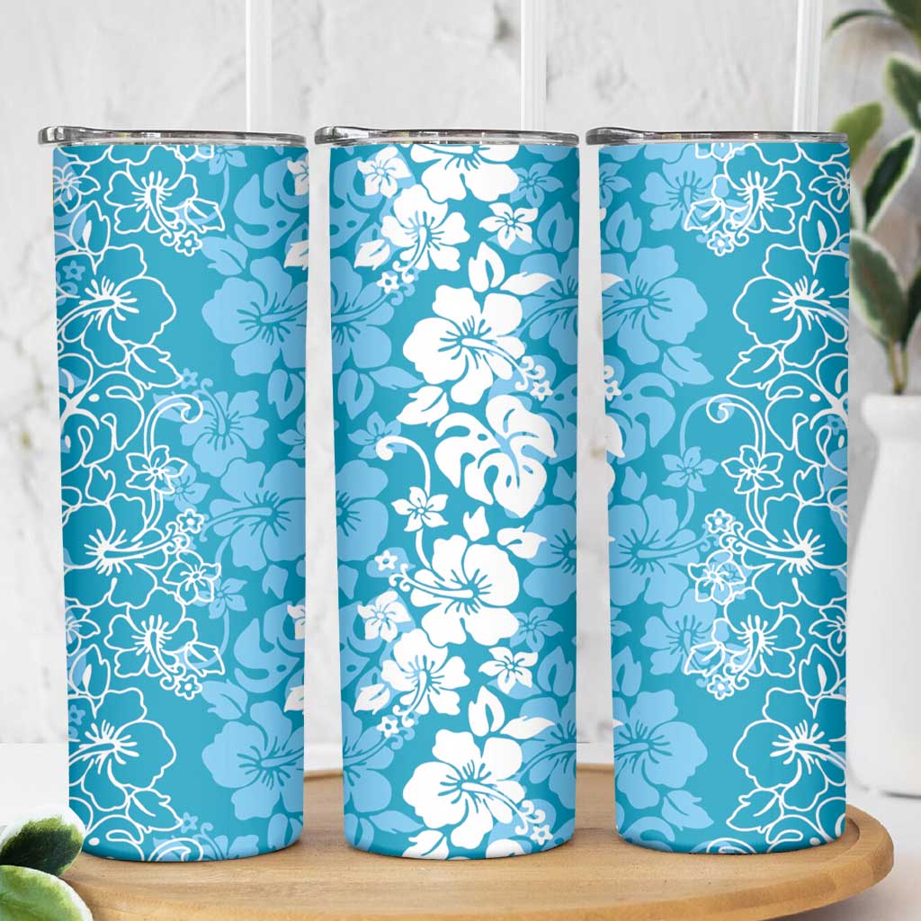 Hawaiian Lei Day Skinny Tumbler Blue Hibiscus Flowers Lei Art LT9 - Polynesian Pride