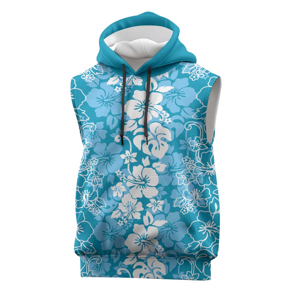 Hawaiian Lei Day Sleeveless Hoodie Blue Hibiscus Flowers Lei Art LT9 Blue - Polynesian Pride