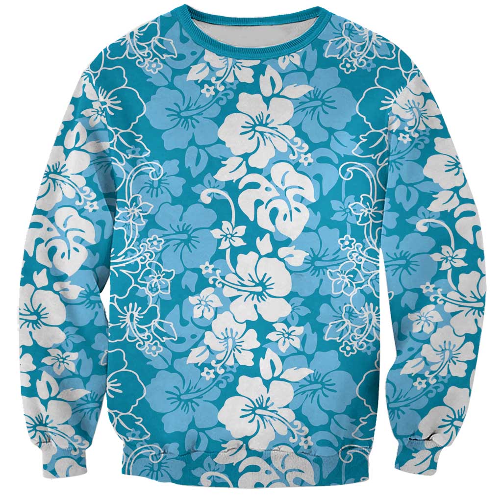 Hawaiian Lei Day Sweatshirt Blue Hibiscus Flowers Lei Art LT9 Unisex Blue - Polynesian Pride