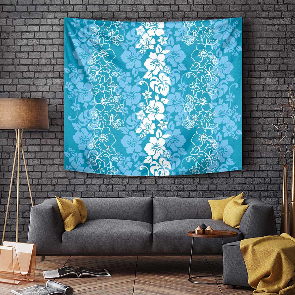 Hawaiian Lei Day Tapestry Blue Hibiscus Flowers Lei Art LT9 Blue - Polynesian Pride