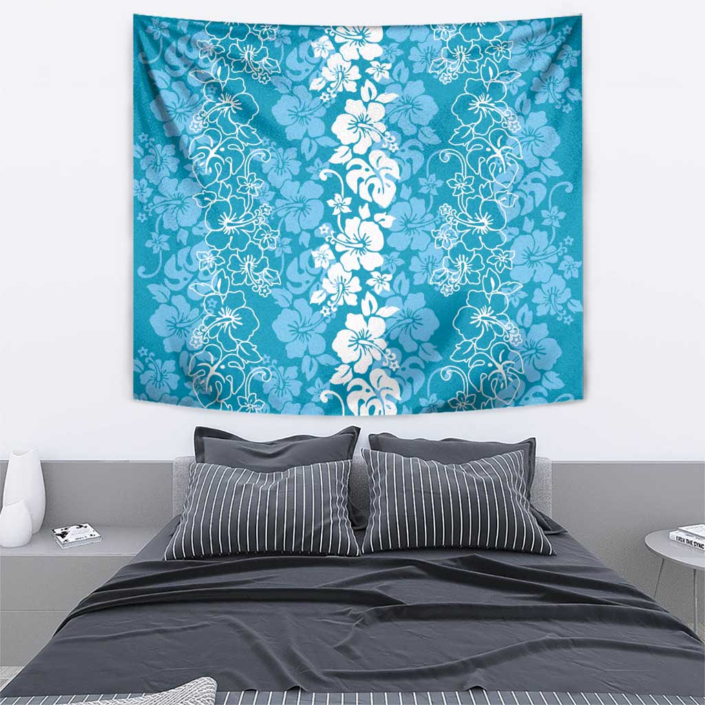 Hawaiian Lei Day Tapestry Blue Hibiscus Flowers Lei Art LT9 - Polynesian Pride