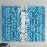 Hawaiian Lei Day Window Curtain Blue Hibiscus Flowers Lei Art LT9 With Hooks Blue - Polynesian Pride