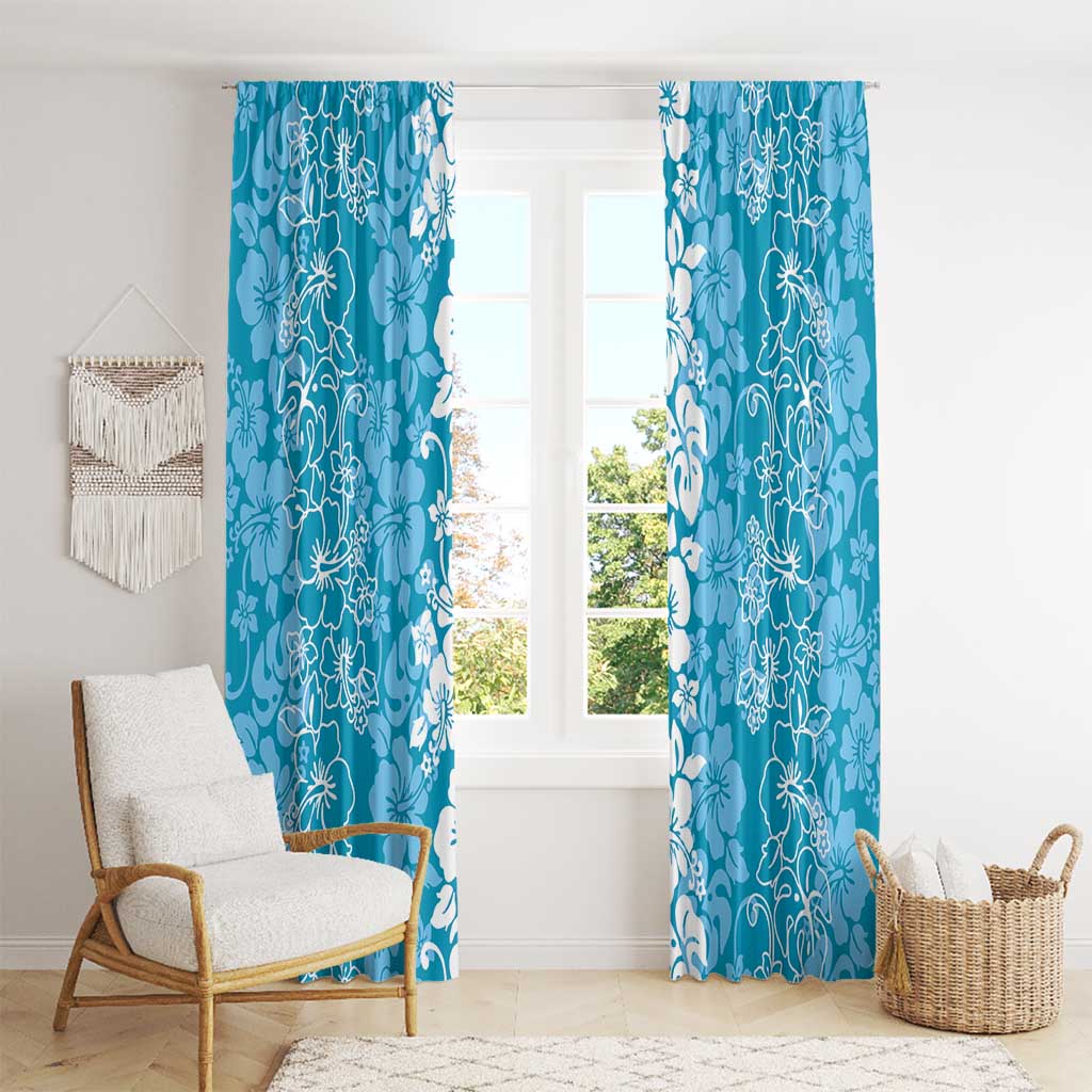 Hawaiian Lei Day Window Curtain Blue Hibiscus Flowers Lei Art LT9 - Polynesian Pride