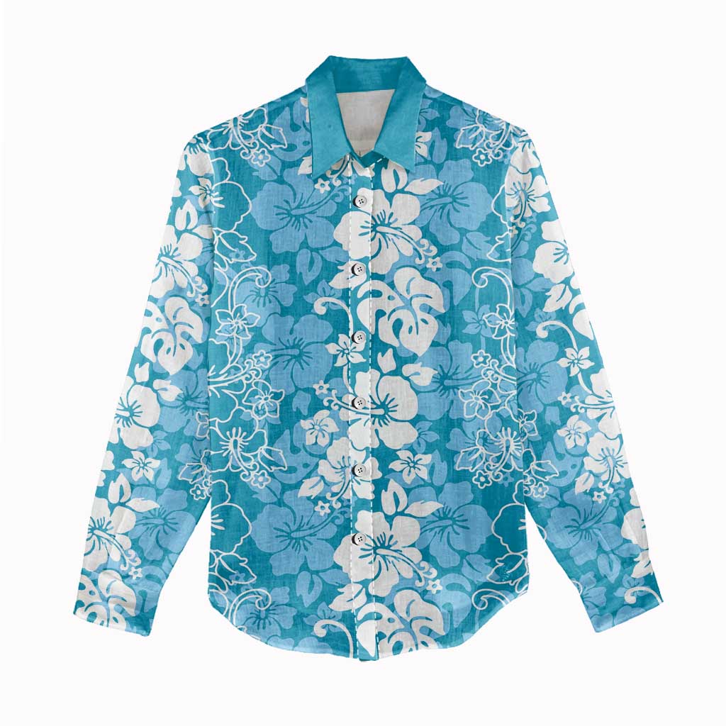 Hawaiian Lei Day Women Casual Shirt Blue Hibiscus Flowers Lei Art LT9 - Polynesian Pride