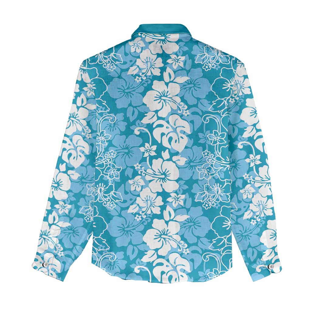 Hawaiian Lei Day Women Casual Shirt Blue Hibiscus Flowers Lei Art LT9 - Polynesian Pride