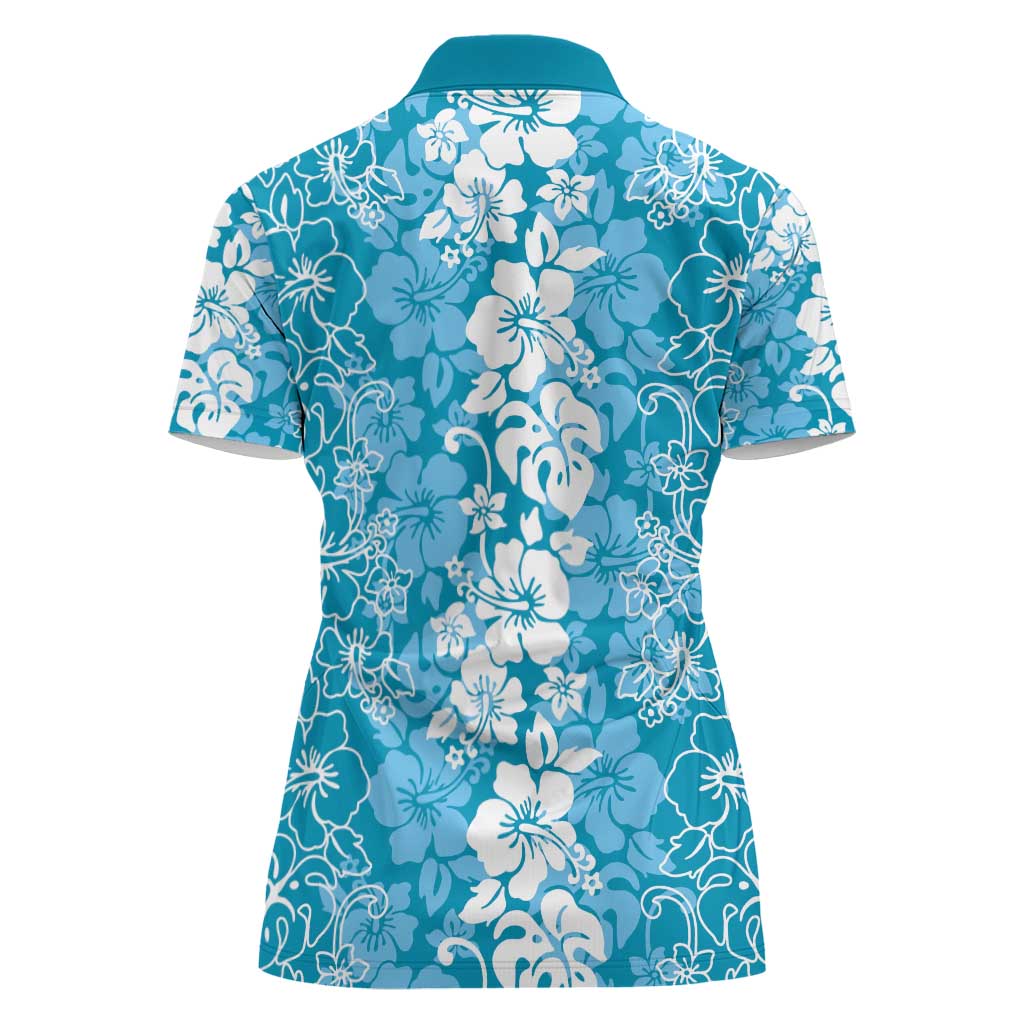 Hawaiian Lei Day Women Polo Shirt Blue Hibiscus Flowers Lei Art LT9 - Polynesian Pride