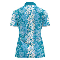 Hawaiian Lei Day Women Polo Shirt Blue Hibiscus Flowers Lei Art LT9 - Polynesian Pride