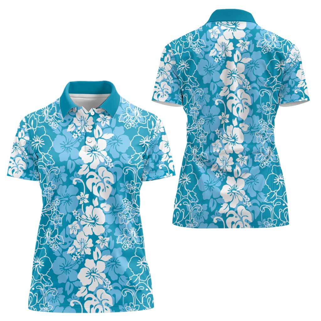 Hawaiian Lei Day Women Polo Shirt Blue Hibiscus Flowers Lei Art LT9 - Polynesian Pride