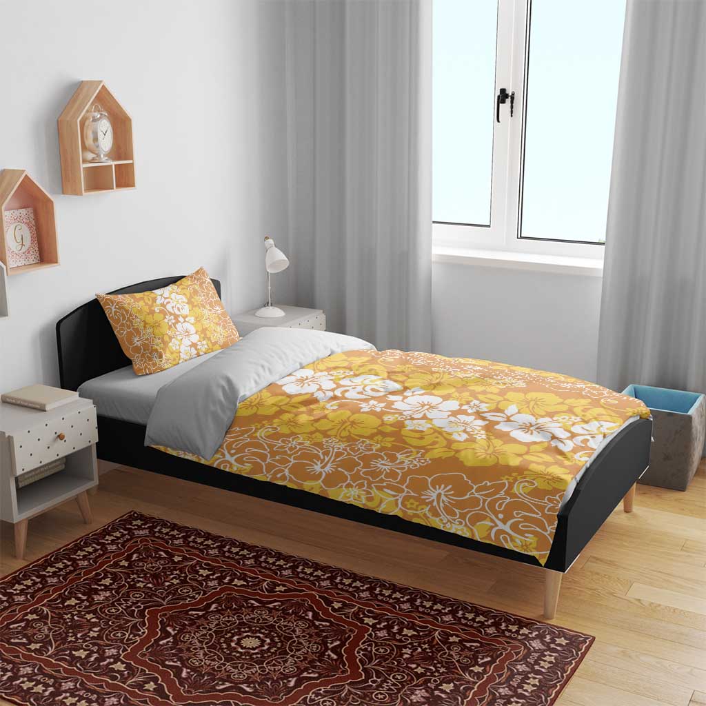 Hawaiian Lei Day Bedding Set Gold Hibiscus Flowers Lei Art