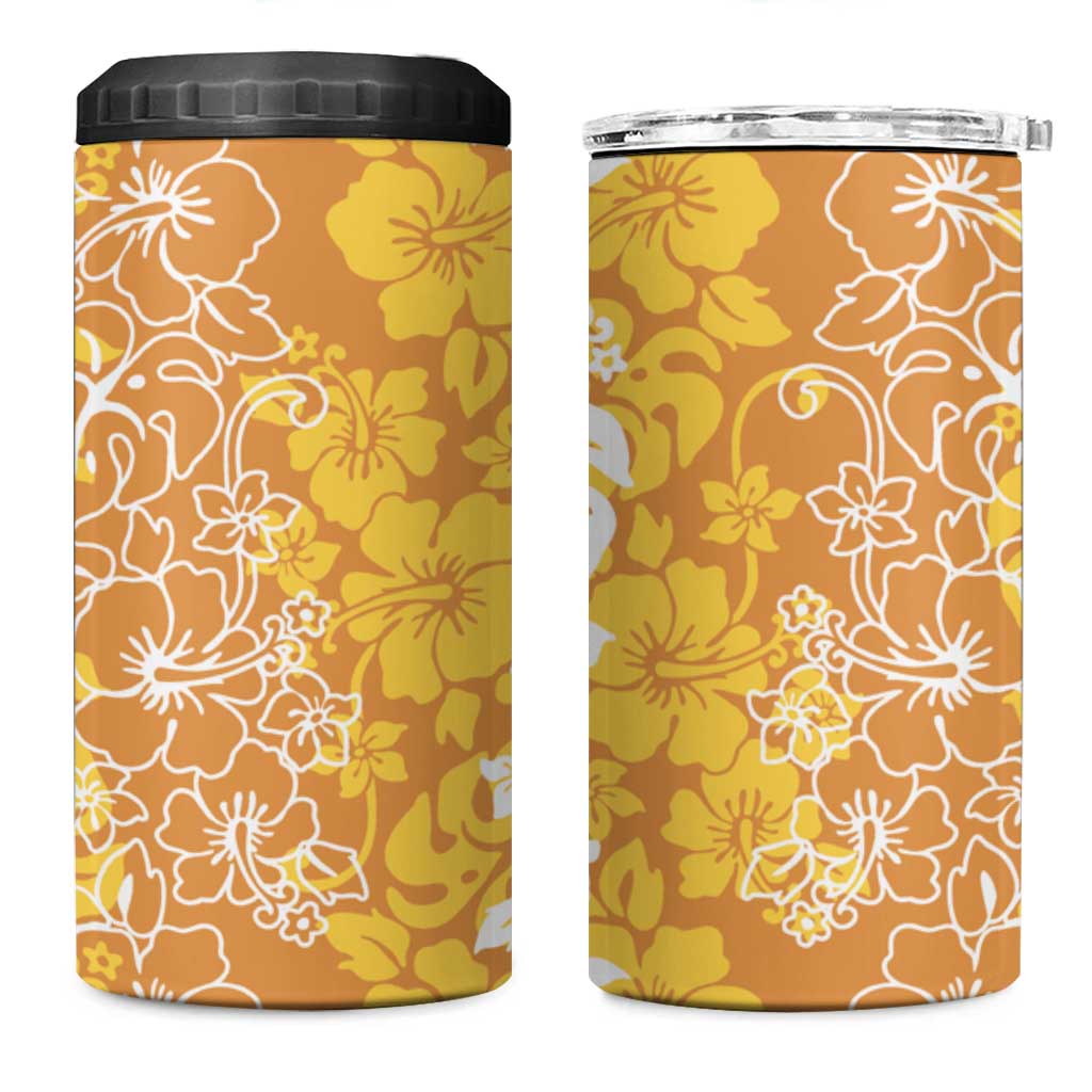 Hawaiian Lei Day 4 in 1 Can Cooler Tumbler Gold Hibiscus Flowers Lei Art LT9 One Size: 16 oz Gold - Polynesian Pride