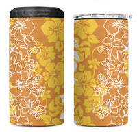 Hawaiian Lei Day 4 in 1 Can Cooler Tumbler Gold Hibiscus Flowers Lei Art LT9 One Size: 16 oz Gold - Polynesian Pride
