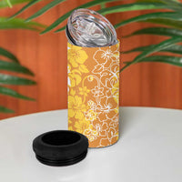 Hawaiian Lei Day 4 in 1 Can Cooler Tumbler Gold Hibiscus Flowers Lei Art LT9 - Polynesian Pride