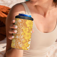 Hawaiian Lei Day 4 in 1 Can Cooler Tumbler Gold Hibiscus Flowers Lei Art LT9 - Polynesian Pride
