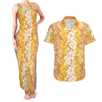 Hawaiian Lei Day Couples Matching Tank Maxi Dress and Hawaiian Shirt Gold Hibiscus Flowers Lei Art LT9 Gold - Polynesian Pride