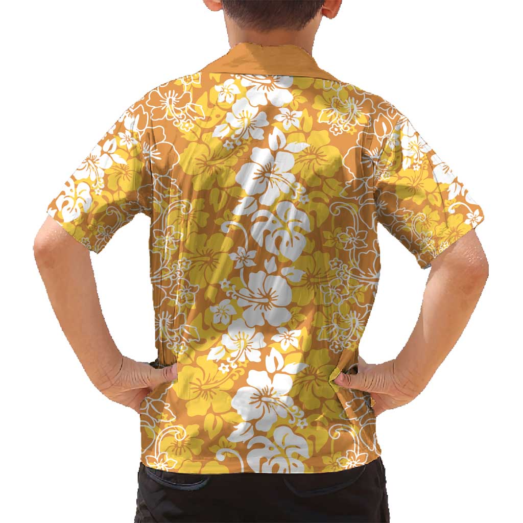 Hawaiian Lei Day Family Matching Long Sleeve Bodycon Dress and Hawaiian Shirt Gold Hibiscus Flowers Lei Art LT9 - Polynesian Pride