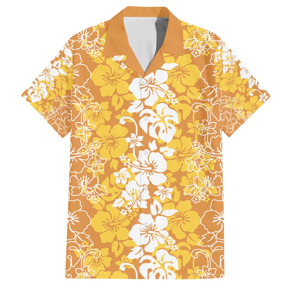 Hawaiian Lei Day Family Matching Off The Shoulder Long Sleeve Dress and Hawaiian Shirt Gold Hibiscus Flowers Lei Art LT9 Dad's Shirt - Short Sleeve Gold - Polynesian Pride
