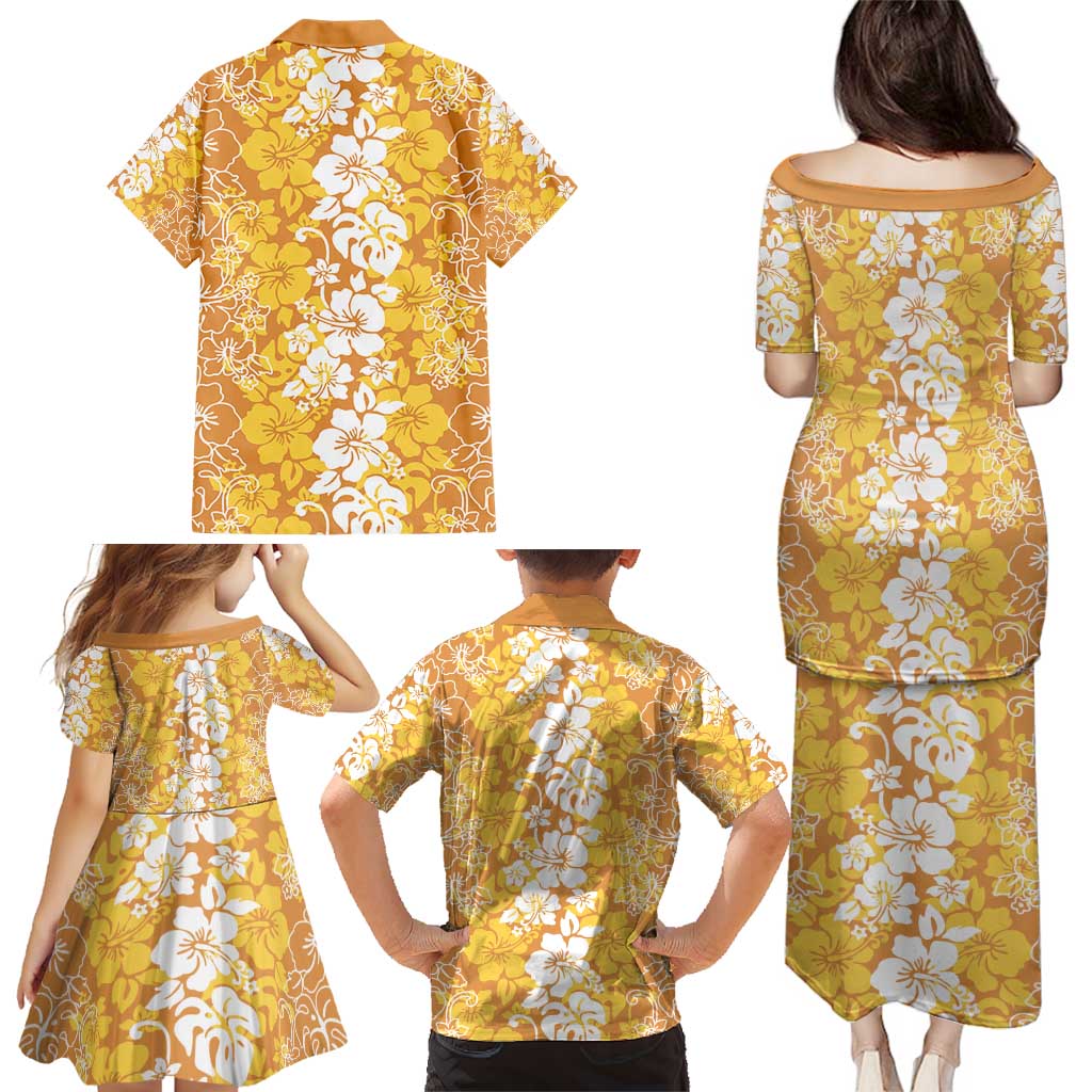 Hawaiian Lei Day Family Matching Puletasi and Hawaiian Shirt Gold Hibiscus Flowers Lei Art LT9 - Polynesian Pride