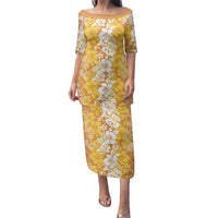 Hawaiian Lei Day Family Matching Puletasi and Hawaiian Shirt Gold Hibiscus Flowers Lei Art LT9 Mom's Dress Gold - Polynesian Pride