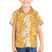 Hawaiian Lei Day Family Matching Puletasi and Hawaiian Shirt Gold Hibiscus Flowers Lei Art LT9 Son's Shirt Gold - Polynesian Pride
