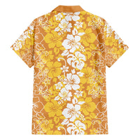 Hawaiian Lei Day Family Matching Short Sleeve Bodycon Dress and Hawaiian Shirt Gold Hibiscus Flowers Lei Art LT9 - Polynesian Pride