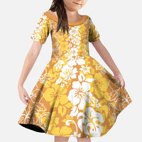 Hawaiian Lei Day Family Matching Summer Maxi Dress and Hawaiian Shirt Gold Hibiscus Flowers Lei Art LT9 Daughter's Dress Gold - Polynesian Pride