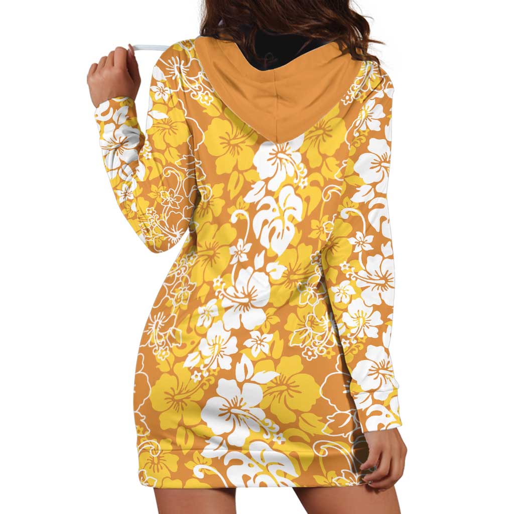 Hawaiian Lei Day Hoodie Dress Gold Hibiscus Flowers Lei Art LT9 - Polynesian Pride