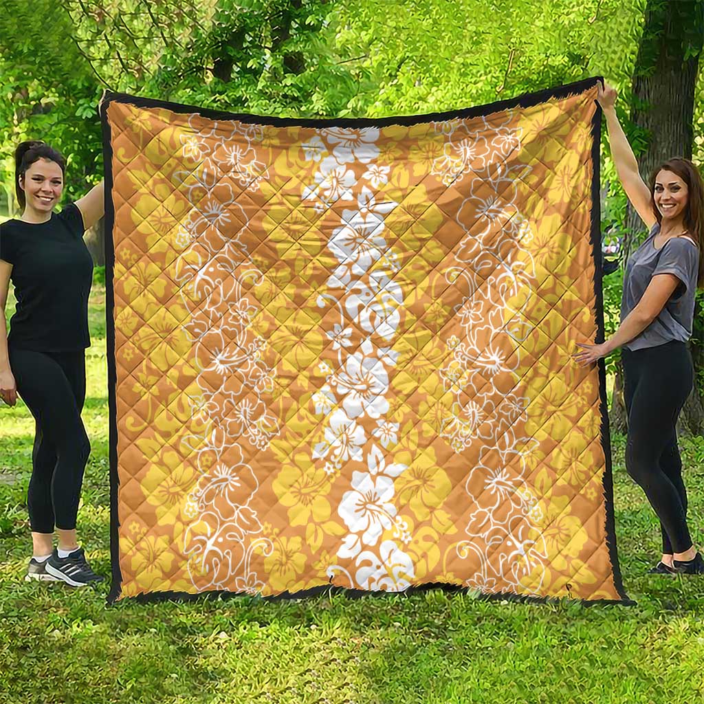Hawaiian Lei Day Quilt Gold Hibiscus Flowers Lei Art LT9 - Polynesian Pride