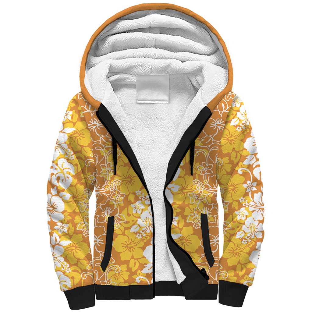 Hawaiian Lei Day Sherpa Hoodie Gold Hibiscus Flowers Lei Art LT9 Unisex Gold - Polynesian Pride