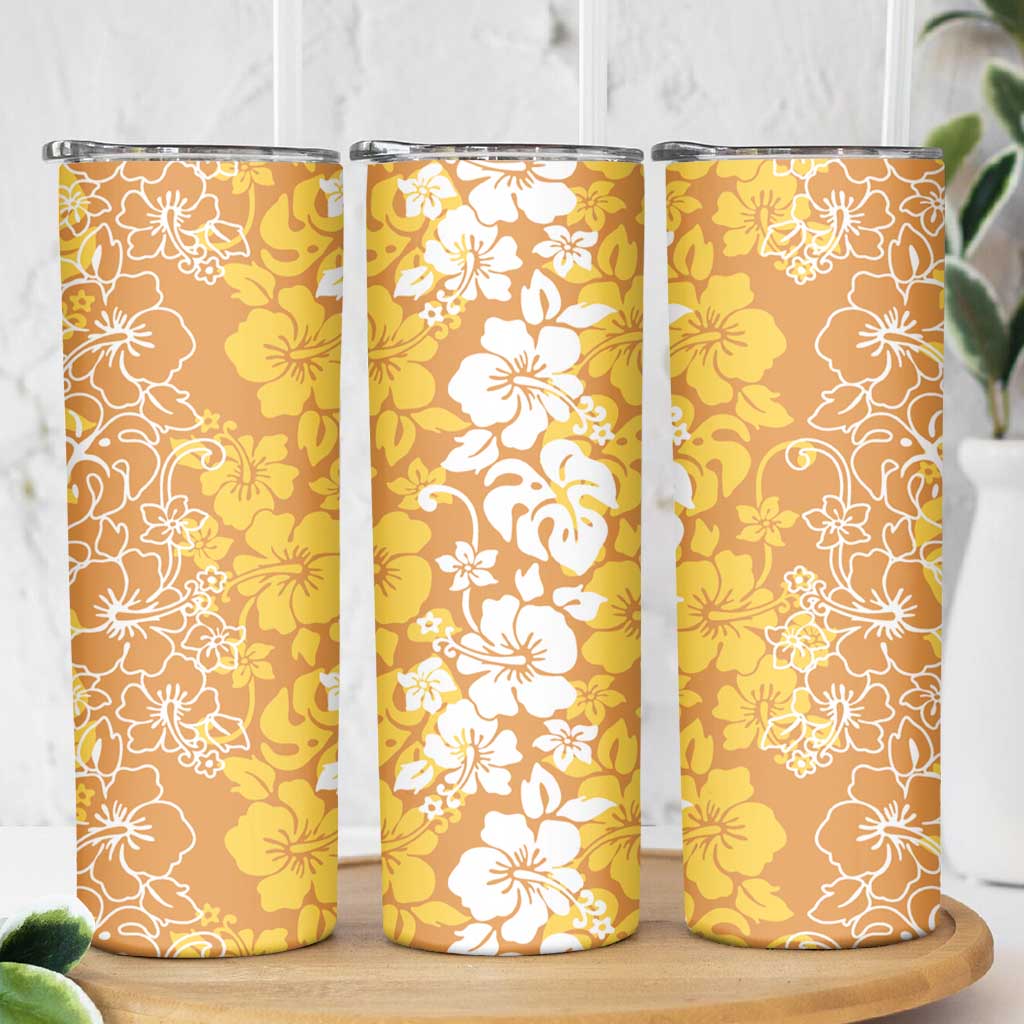 Hawaiian Lei Day Skinny Tumbler Gold Hibiscus Flowers Lei Art LT9 - Polynesian Pride