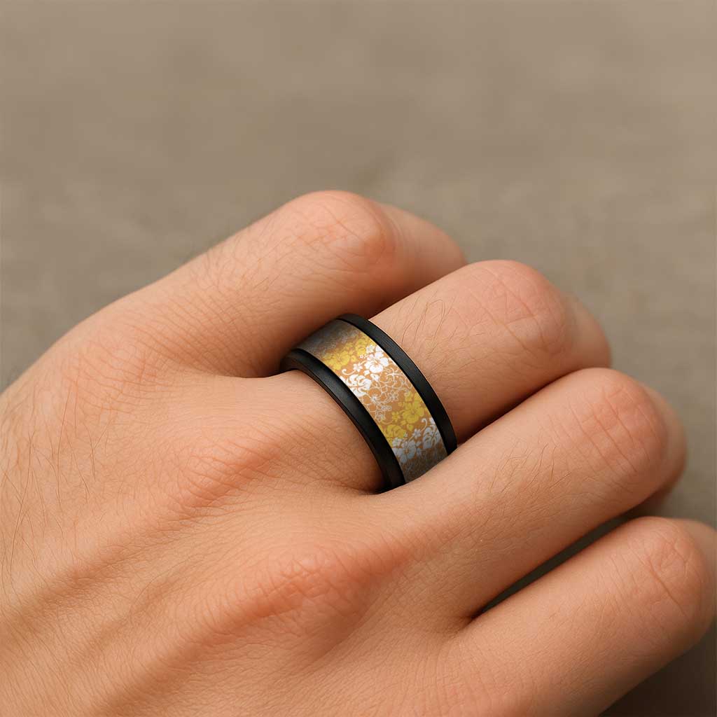Hawaiian Lei Day Spinner Ring Gold Hibiscus Flowers Lei Art LT9 - Polynesian Pride