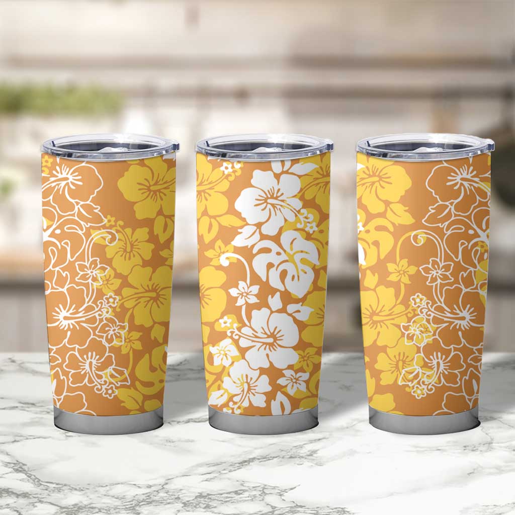 Hawaiian Lei Day Tumbler Cup Gold Hibiscus Flowers Lei Art
