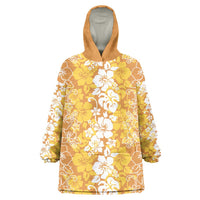Hawaiian Lei Day Wearable Blanket Hoodie Gold Hibiscus Flowers Lei Art LT9 One Size Gold - Polynesian Pride