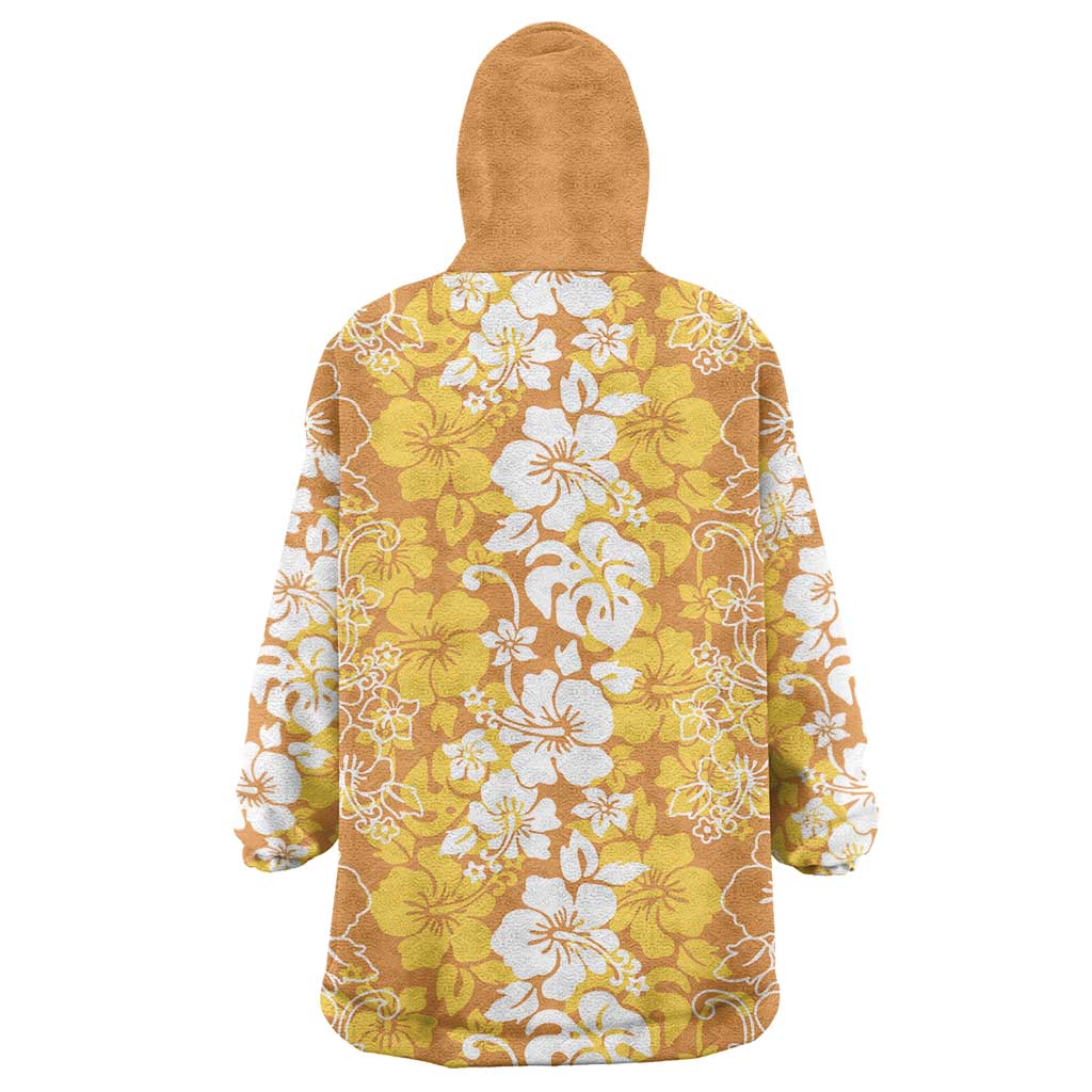 Hawaiian Lei Day Wearable Blanket Hoodie Gold Hibiscus Flowers Lei Art LT9 - Polynesian Pride