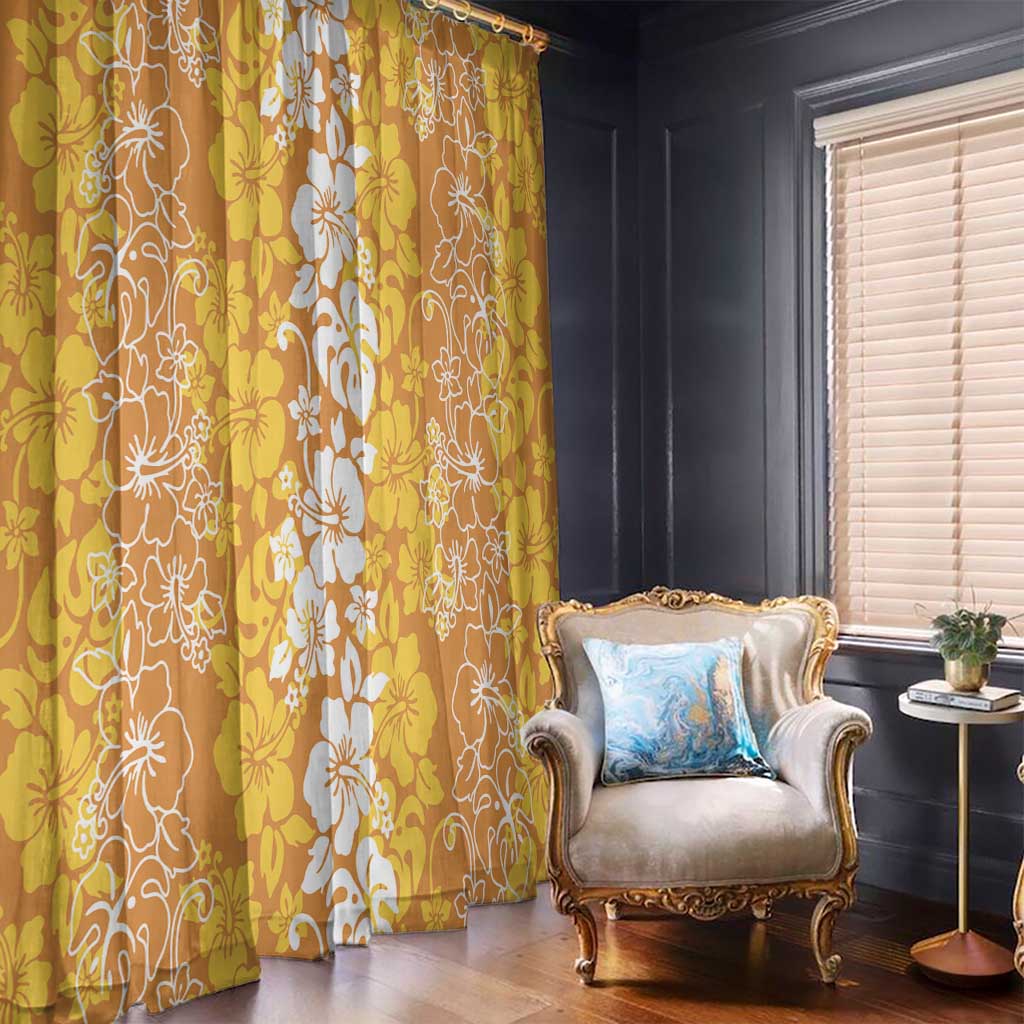 Hawaiian Lei Day Window Curtain Gold Hibiscus Flowers Lei Art