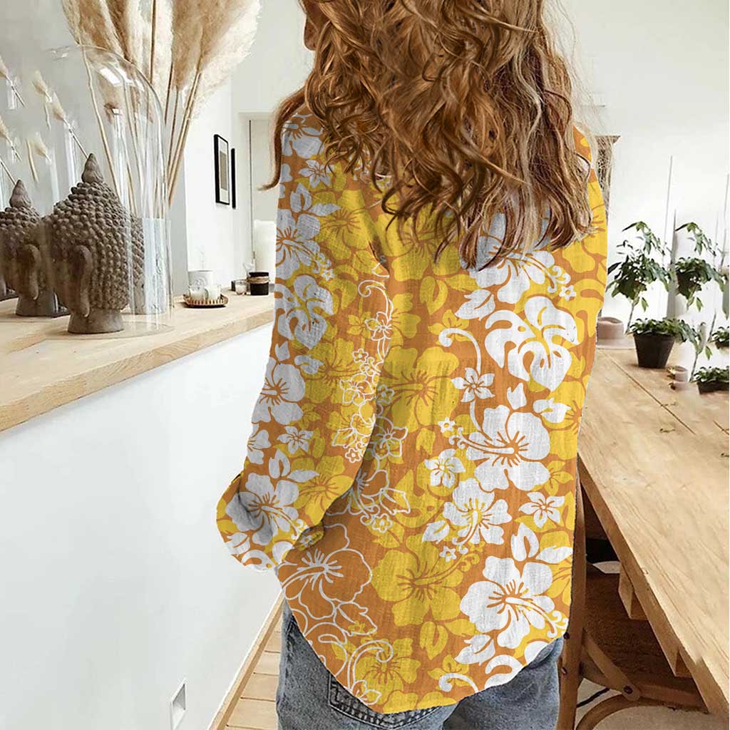 Hawaiian Lei Day Women Casual Shirt Gold Hibiscus Flowers Lei Art LT9 - Polynesian Pride