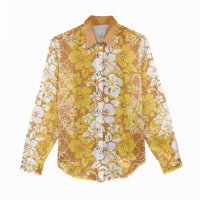 Hawaiian Lei Day Women Casual Shirt Gold Hibiscus Flowers Lei Art LT9 - Polynesian Pride