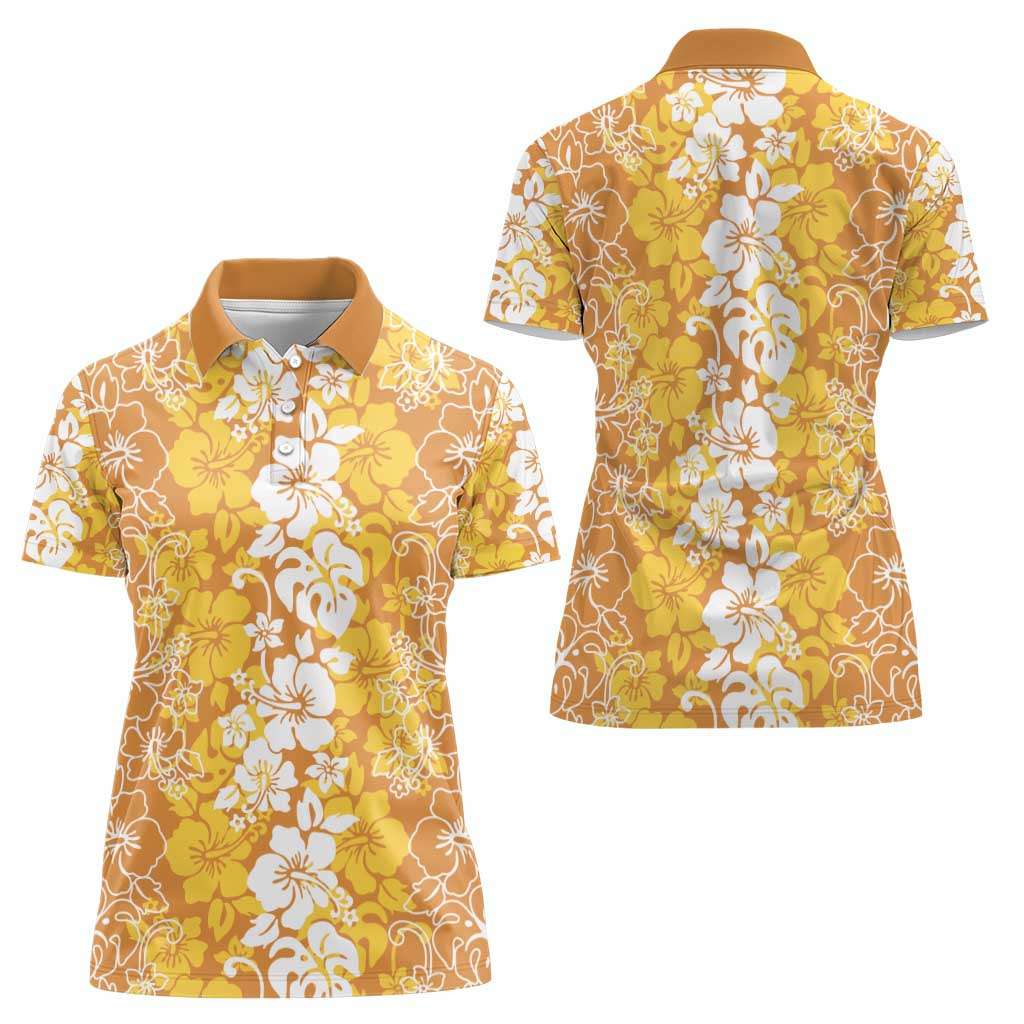 Hawaiian Lei Day Women Polo Shirt Gold Hibiscus Flowers Lei Art LT9 - Polynesian Pride