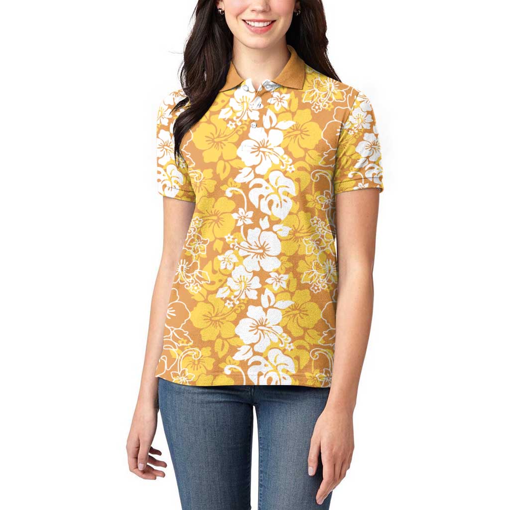 Hawaiian Lei Day Women Polo Shirt Gold Hibiscus Flowers Lei Art LT9 - Polynesian Pride