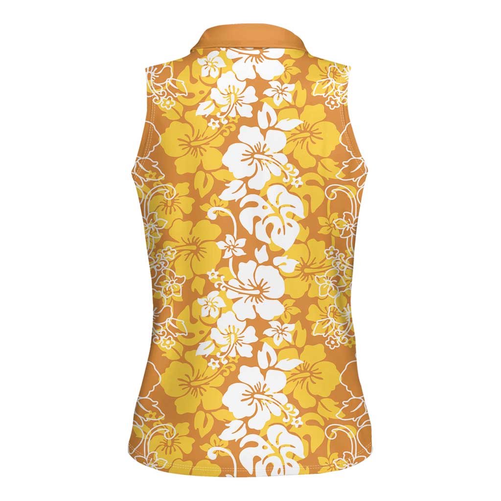 Hawaiian Lei Day Women Sleeveless Polo Shirt Gold Hibiscus Flowers Lei Art LT9 - Polynesian Pride