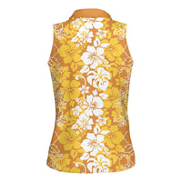 Hawaiian Lei Day Women Sleeveless Polo Shirt Gold Hibiscus Flowers Lei Art LT9 - Polynesian Pride