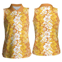 Hawaiian Lei Day Women Sleeveless Polo Shirt Gold Hibiscus Flowers Lei Art LT9 - Polynesian Pride