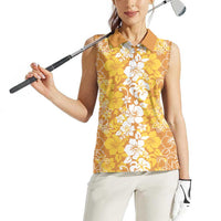 Hawaiian Lei Day Women Sleeveless Polo Shirt Gold Hibiscus Flowers Lei Art LT9 - Polynesian Pride