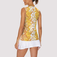 Hawaiian Lei Day Women Sleeveless Polo Shirt Gold Hibiscus Flowers Lei Art LT9 - Polynesian Pride