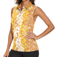 Hawaiian Lei Day Women Sleeveless Polo Shirt Gold Hibiscus Flowers Lei Art LT9 - Polynesian Pride