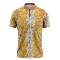 Hawaiian Lei Day Zipper Polo Shirt Gold Hibiscus Flowers Lei Art LT9 Gold - Polynesian Pride