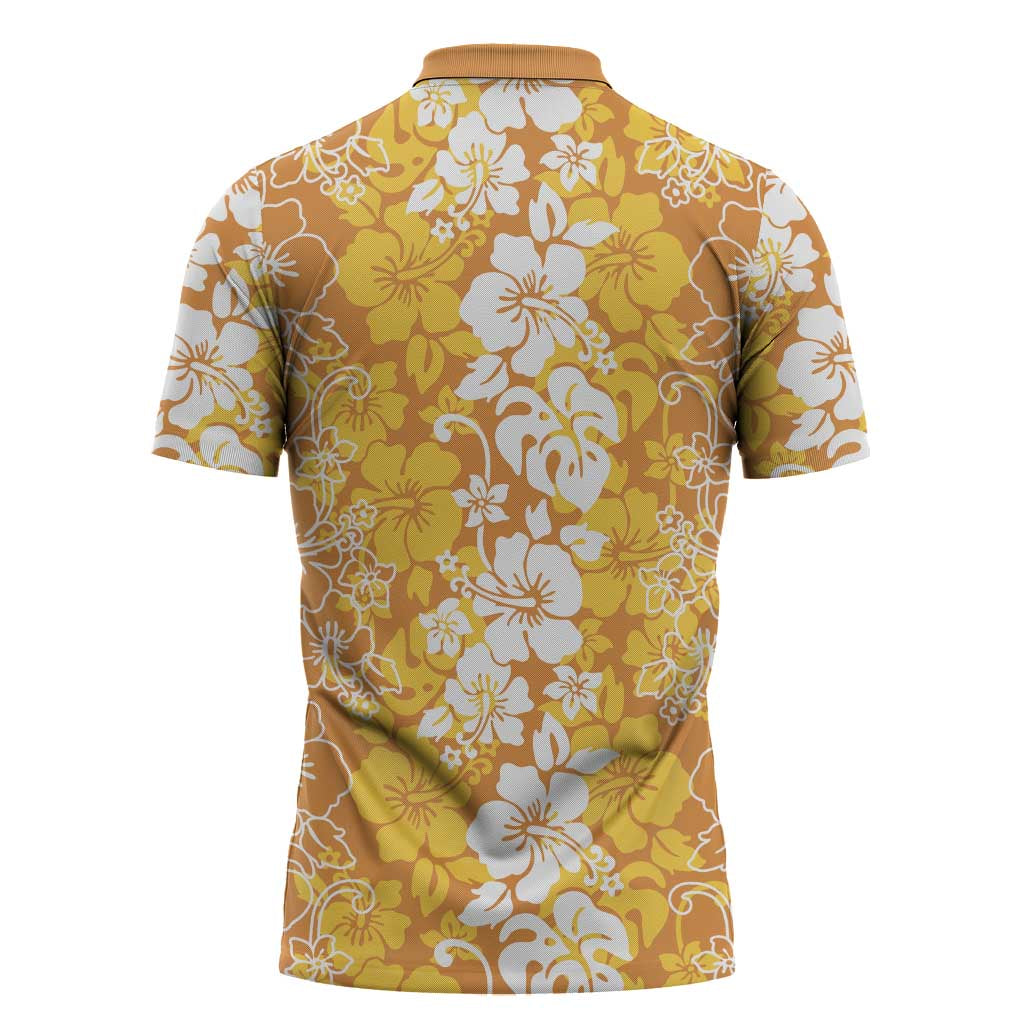 Hawaiian Lei Day Zipper Polo Shirt Gold Hibiscus Flowers Lei Art LT9 - Polynesian Pride
