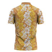 Hawaiian Lei Day Zipper Polo Shirt Gold Hibiscus Flowers Lei Art LT9 - Polynesian Pride